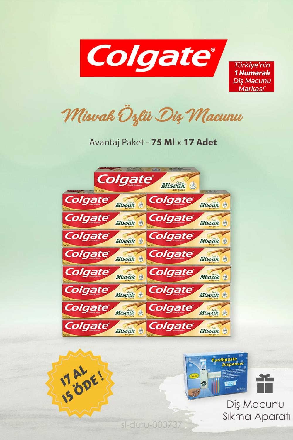 Colgate Misvak Özlü 17 AL 15 ÖDE Diş Macunu 75 ml ve Diş Macunu Sıkma Aparatı 5'li Bölme
