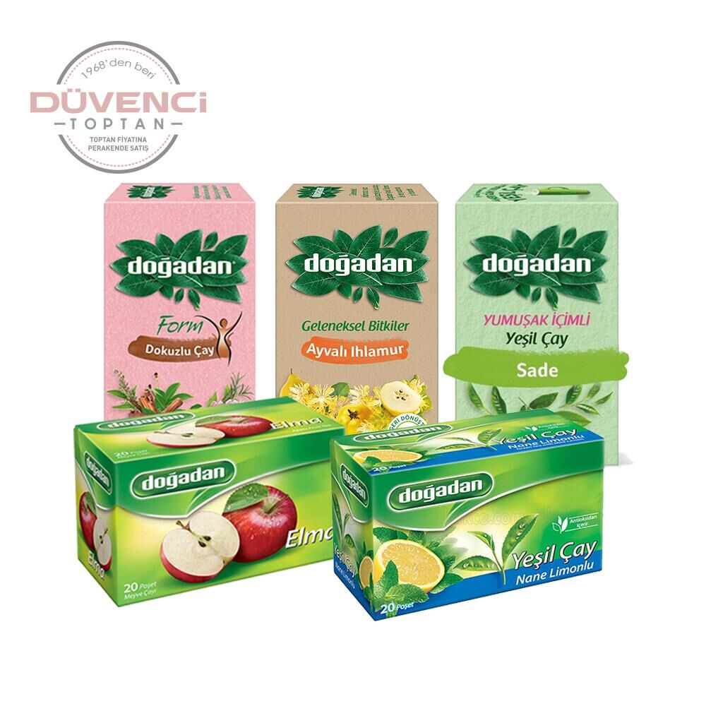 Doğadan Düvenci Toptan Bitki Çayları Paketi 5' li Model 19 (Ayvalı Ihlamur, Elma, Dokuzlu Form, Yumuşak Yeşil Çay, Yeşil Çay Nane Limon)