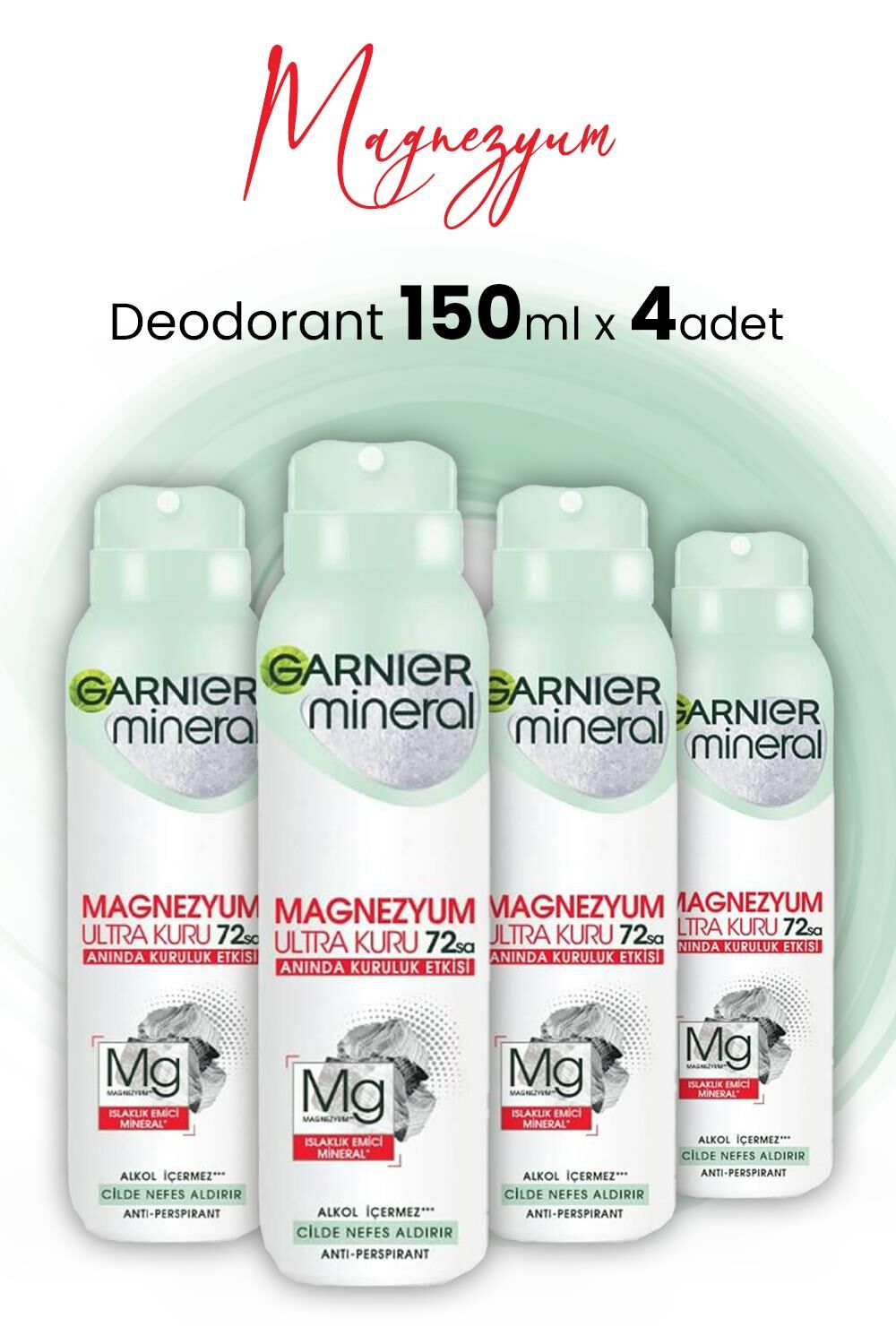 Garnier Magnezyum Ultra Kuru 72H Deodorant Sprey 150 ml x 4 Adet