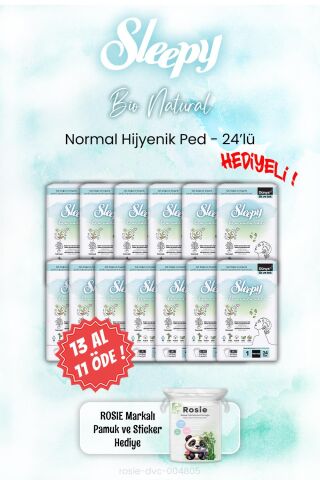 Sleepy 13 AL 11 ÖDE Bio Natural 24'lü Hijyenik Ped Normal ve ROSIE
