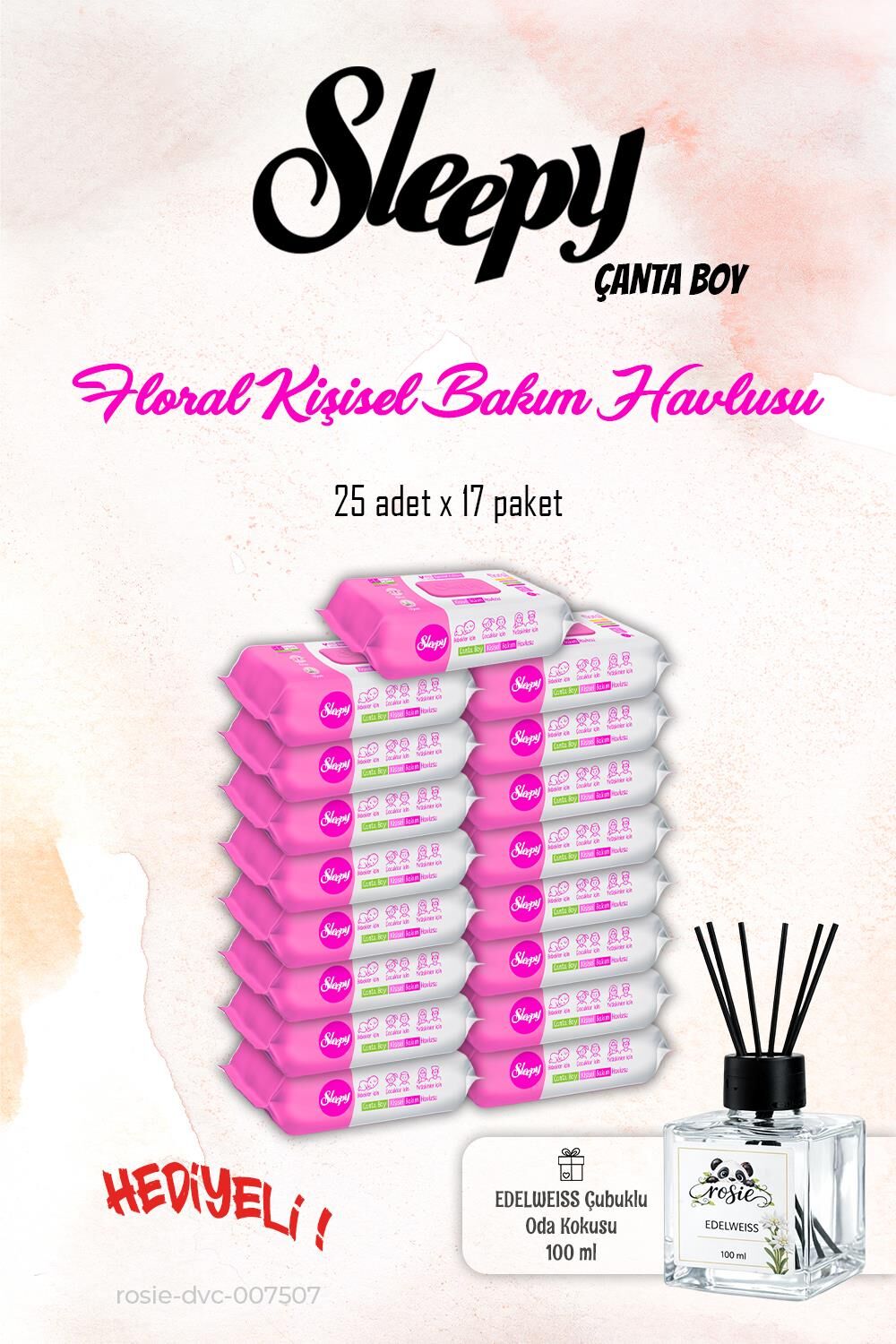 Sleepy 17 Paket Kişisel Bakım Havlusu, Floral 25'li ve ROSIE Koku