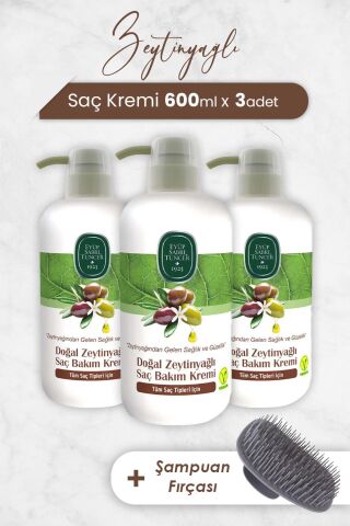 Eyüp Sabri Tuncer Zeytinyağlı Saç Kremi 600 ml x 3 Adet ve Şampuan Fırçası