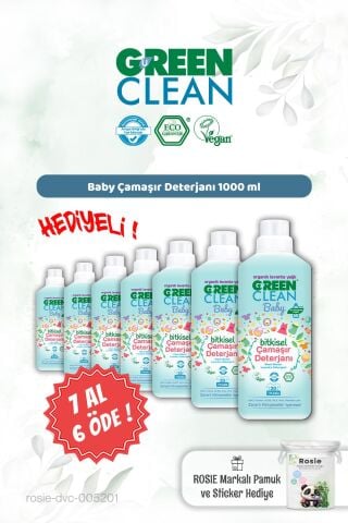 Green Clean 7 AL 6 ÖDE Baby Çamaşır Deterjanı 1000 ml ve Rosie Hediye