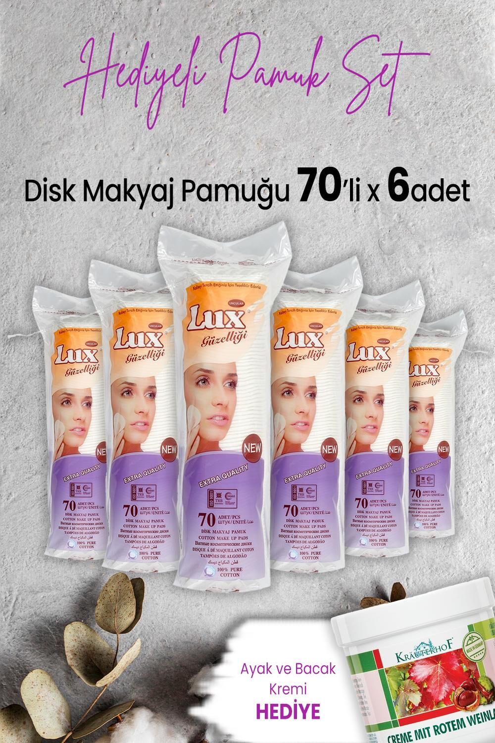 Lux Disk Makyaj Pamuğu 70'li x 6 Adet ve Hediyeli