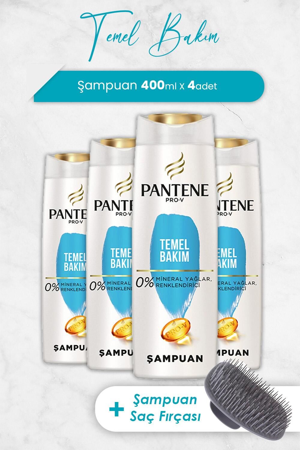 Pantene Pro-V Klasik Bakım Şampuanı 400 ML x 4 Adet ve Şampuan Fırçası