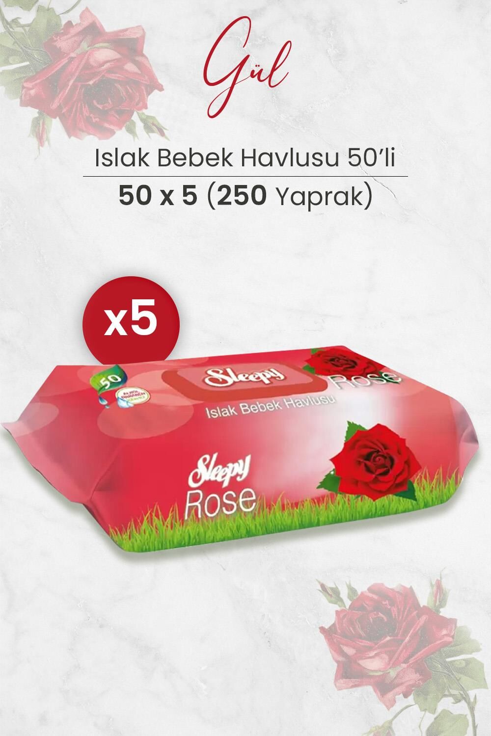 Sleepy Gül Kokulu Islak Bebek Havlusu 50 x 5 Adet (250 Yaprak)