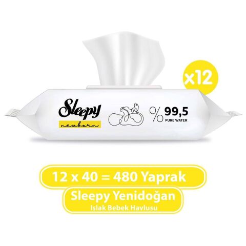 Sleepy Yenidoğan Islak Bebek Havlusu 12x40 (480 Yaprak)