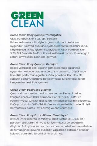 Green Clean Baby 1 L Yumuşatıcı + Deterjan + Leke Çıkarıcı + 500 ml Emzik Tem. ve Rosie Hediye