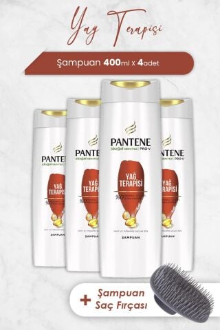 Pantene Pro-V Yağ Terapisi Şampuanı Zayıf Ve Yıpranmış Saçlar 400 ML x 4 Adet ve Şampuan Fırçası
