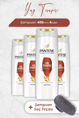 Pantene Pro-V Yağ Terapisi Şampuanı Zayıf Ve Yıpranmış Saçlar 400 ML x 4 Adet ve Şampuan Fırçası