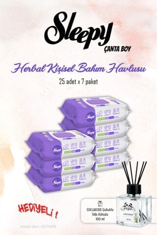 Sleepy 7 Paket, Herbal Bakım Havlusu Natural 25'li ve ROSIE Koku