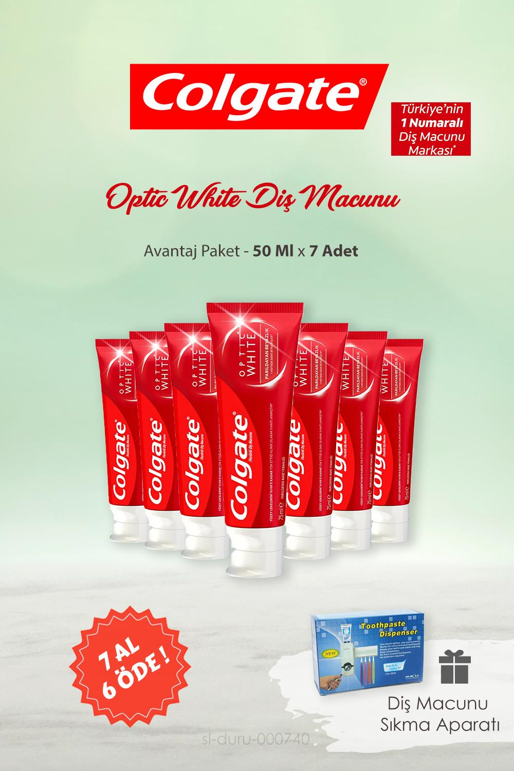 Colgate Parıldayan Beyazlık 50 ml 7 AL 6 ÖDE ve Pratik Diş Macunu Sıkma Aparatı