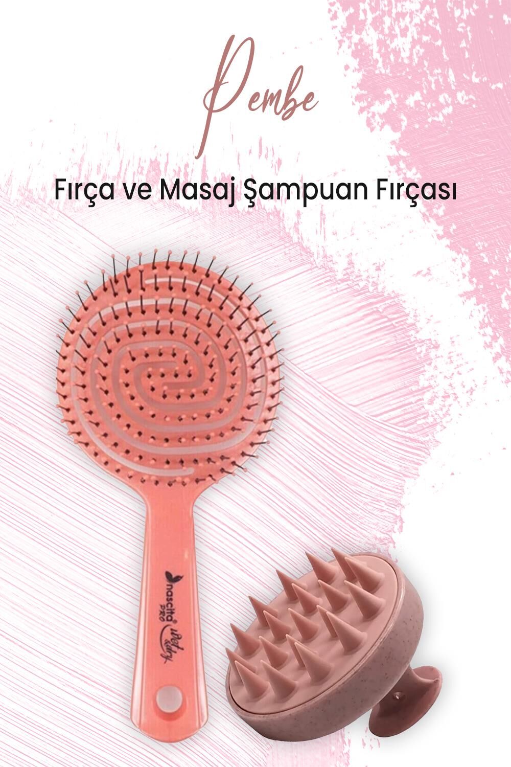 Düvenci Toptan Yumuşak Silikonlu Masaj Şampuan Fırçası Pembe ve Oval Saç Fırçası Pembe