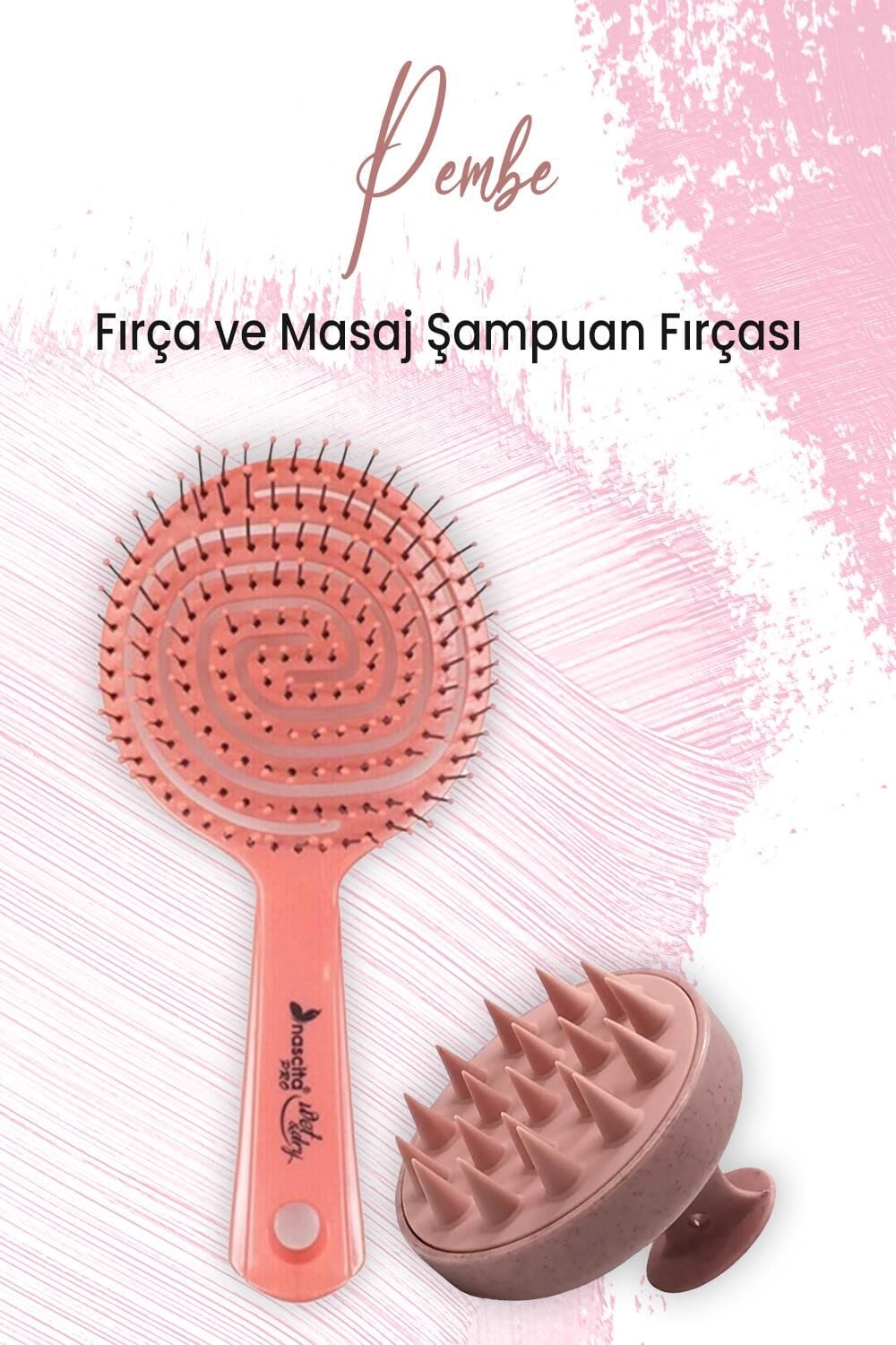 Düvenci Toptan Yumuşak Silikonlu Masaj Şampuan Fırçası Pembe ve Oval Saç Fırçası Pembe