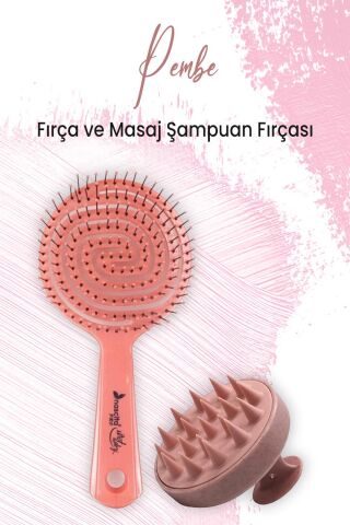 Düvenci Toptan Yumuşak Silikonlu Masaj Şampuan Fırçası Pembe ve Oval Saç Fırçası Pembe