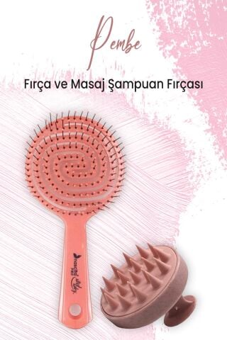 Düvenci Toptan Yumuşak Silikonlu Masaj Şampuan Fırçası Pembe ve Oval Saç Fırçası Pembe