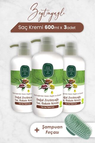 Eyüp Sabri Tuncer Zeytinyağlı Saç Kremi 600 ml x 3 Adet ve Şampuan Fırçası
