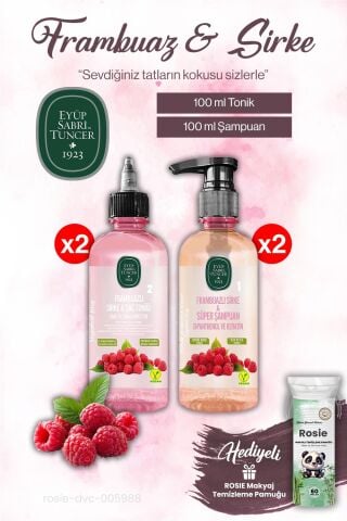 Eyüp Sabri Tuncer Sirke Frambuaz x2 Saç Toniği  ve x2 Şampuan 100 ml, ROSIE makyaj pamuğu