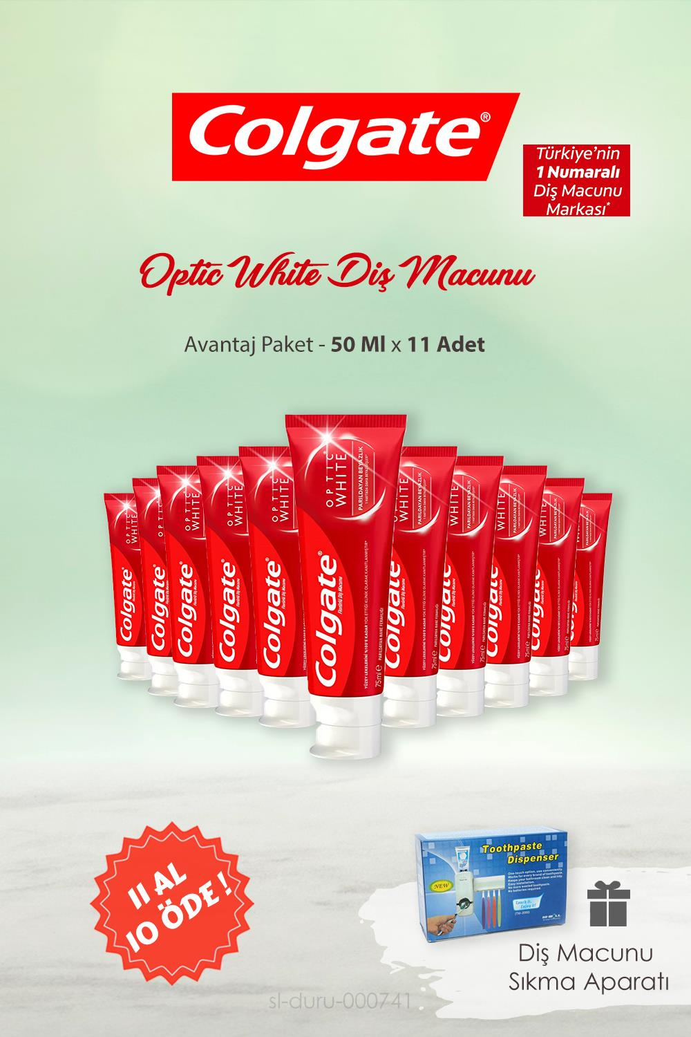 Colgate Optic White 11 AL 10 ÖDE 50 ml ve Pratik Diş Macunu Sıkma Aparatı