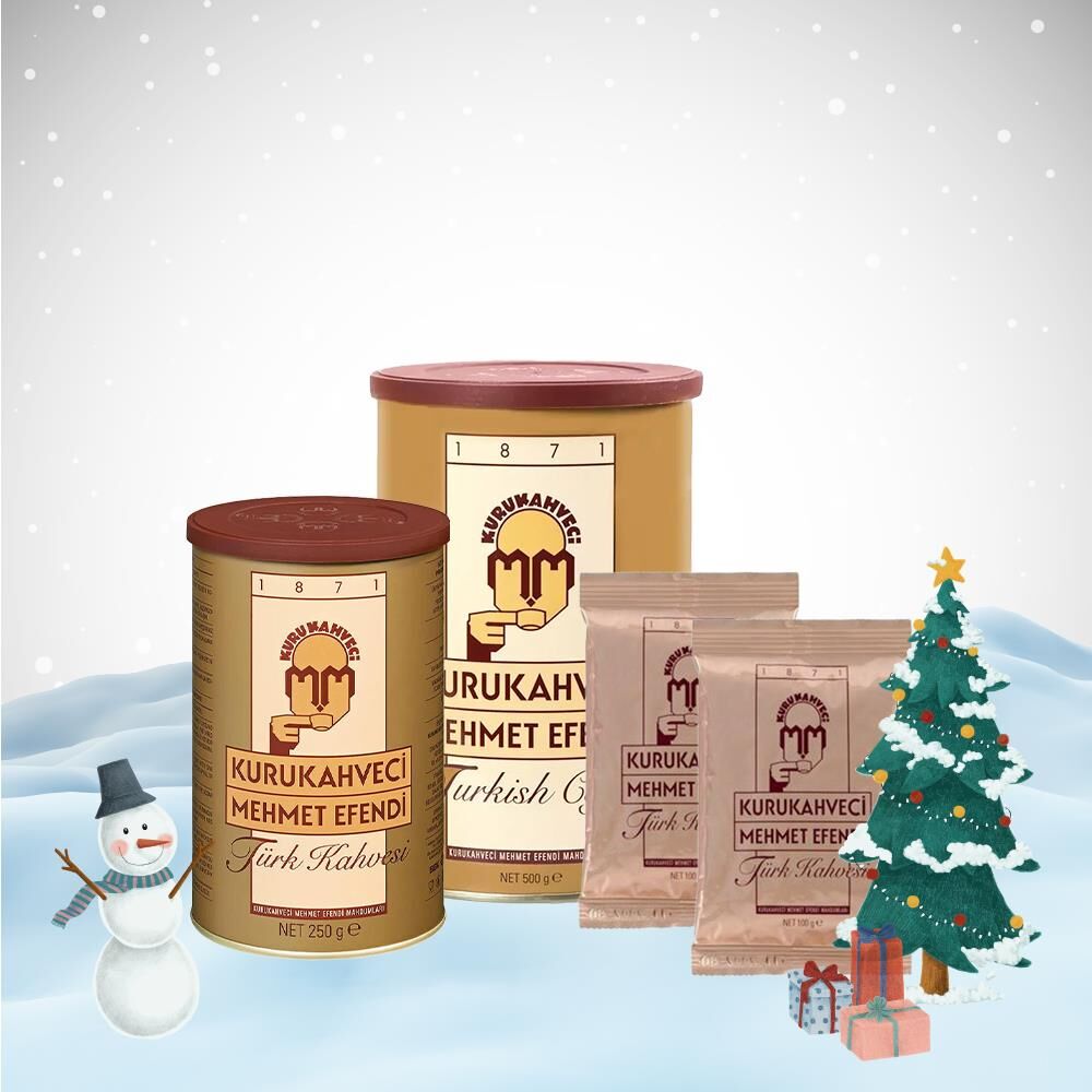 Kurukahveci Mehmet Efendi Yılbaşı Paketi Türk Kahvesi 100 gr x 2, 250 gr ve 500 gr