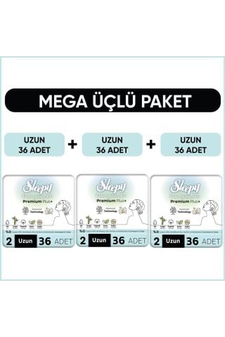 Sleepy Bio Natural Premium Plus Hijyenik Ped Mega Paket Uzun 36X3 Adet