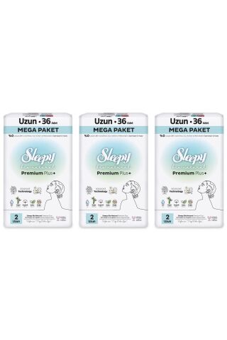 Sleepy Bio Natural Premium Plus Hijyenik Ped Mega Paket Uzun 36X3 Adet