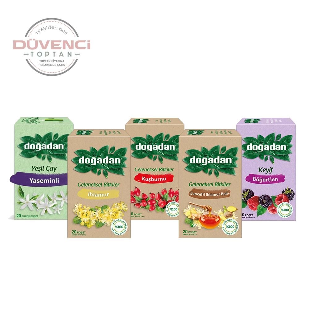 Doğadan Düvenci Toptan Bitki Çayları Paketi 5' li Model 24 ( Böğürtlenli, Yaseminli, Kuşburnu, Zencefil Ihlamurlu, Ihlamur Çayı)
