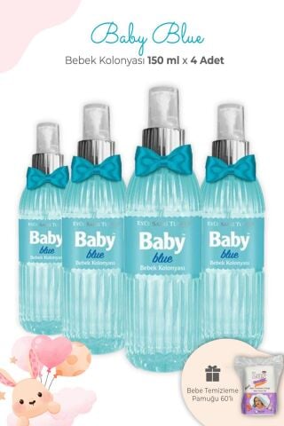 Eyüp Sabri Tuncer Baby Blue Bebek Kolonyası 150 ml x 4 Adet ve Kare Bebek Pamuğu