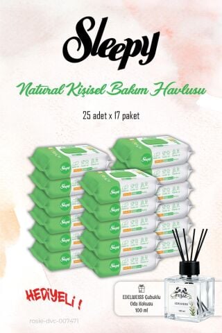 Sleepy 17 Paket Kişisel Bakım Havlusu, Natural 25'li ve ROSIE Koku