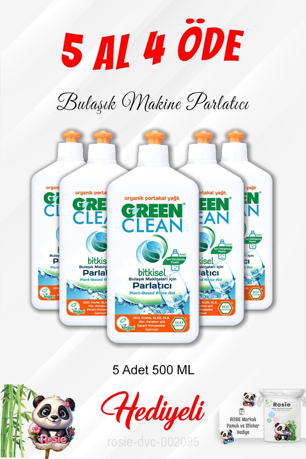 Bulaşık Makine Parlatıcı 500 ML 5 Al 4 Öde ve Rosie Pamuk