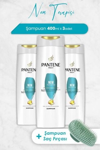 Pantene Pro-V Nem Terapisi 400 ml Şampuan x 3 Adet ve Şampuan Fırçası