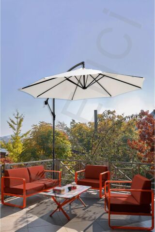 Makaralı Sistem Bahçe Şemsiyesi, 300CM Polyester Krem