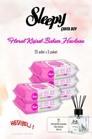 Sleepy 5 Paket, Floral 25'li Kişisel Bakım Havlusu ve ROSIE Koku