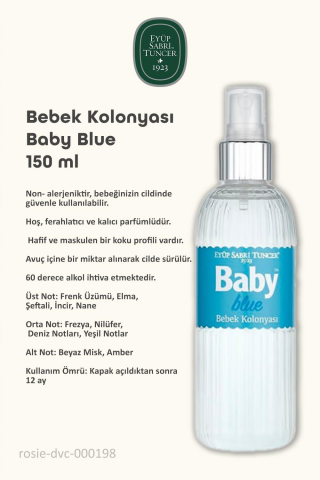 Eyüp Sabri Tuncer Bebek Kolonyası Baby Blue 150 ml 3 Adet ve %100 Pamuk ROSIE