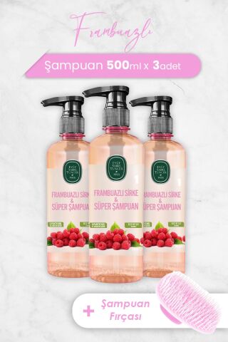Eyüp Sabri Tuncer Frambuazlı Sirke & Süper Şampuan 500 ml x 3 Adet ve Şampuan Fırçası