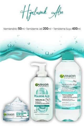 Garnier Günlük Hyaluronik Aloe Nemlendirici 50 ml, Temizleme Jeli 200 ml ve Suyu 400 ml