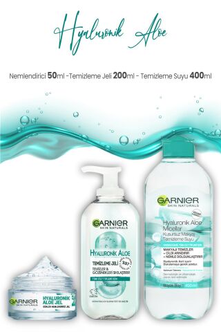 Garnier Günlük Hyaluronik Aloe Nemlendirici 50 ml, Temizleme Jeli 200 ml ve Suyu 400 ml