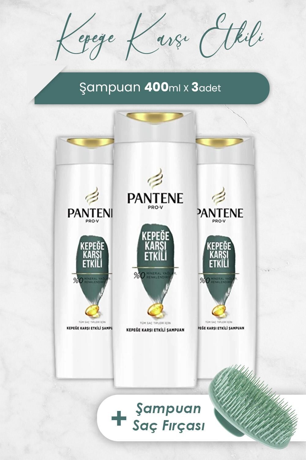 Pantene Kepeğe Karşı Etkili 400 ml Şampuan x 3 Adet ve Şampuan Fırçası
