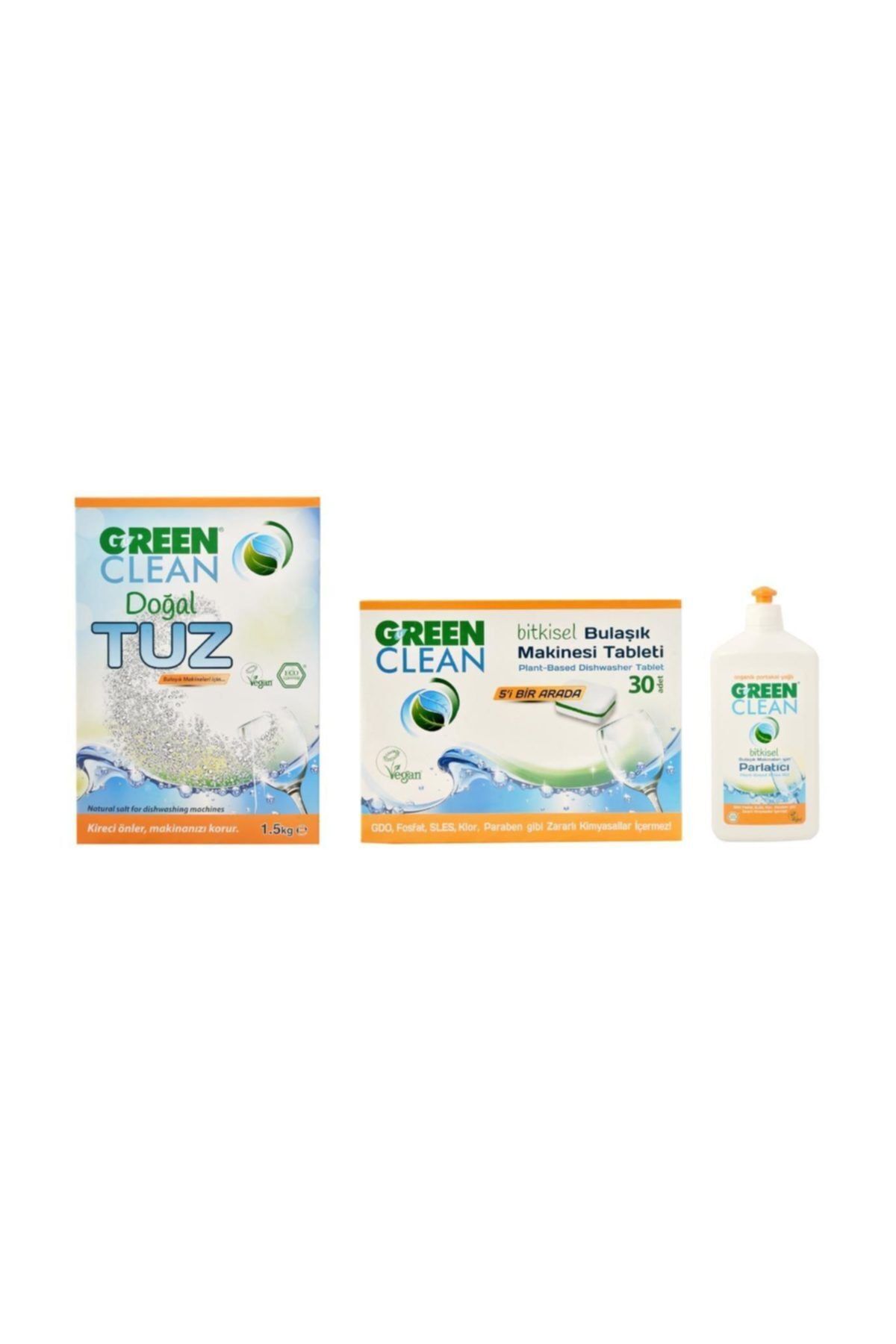 Bulaşık Makinesi Tableti 30 Adet + Doğal Tuz 1,5 kg + Parlatıcı 500 ml