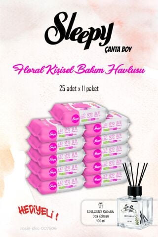 Sleepy Floral Kişisel Bakım Havlusu 11 Paket, 25'li ve ROSIE Koku