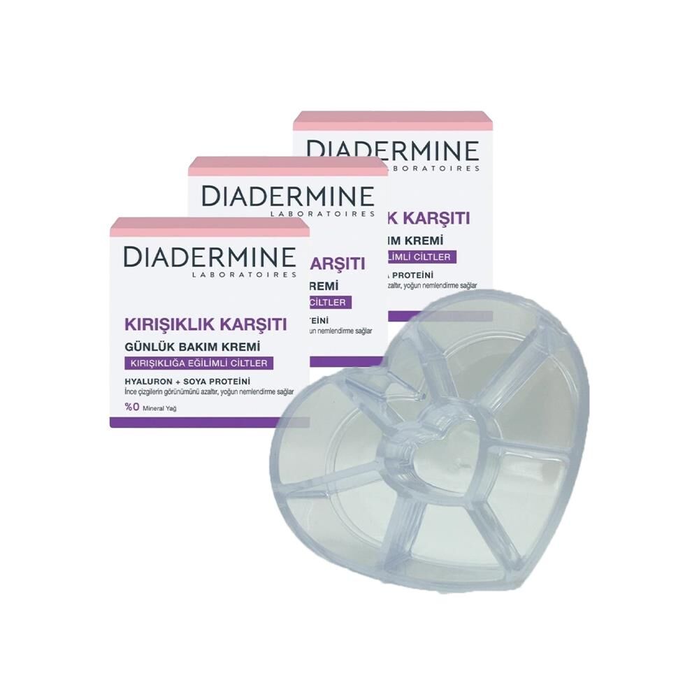 Diadermine Kırışıklık Karşıtı Günlük Bakım Kremi (Tüm Cilt Tipleri) 50 ml x 3 ve Diadermine Makyaj Düzenleyici Hediyeli