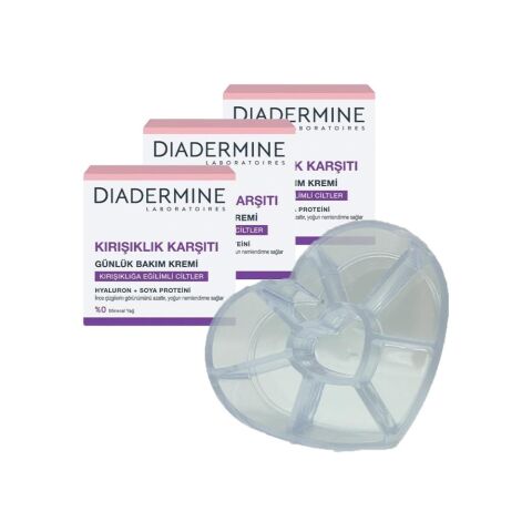 Diadermine Kırışıklık Karşıtı Günlük Bakım Kremi (Tüm Cilt Tipleri) 50 ml x 3 ve Diadermine Makyaj Düzenleyici Hediyeli