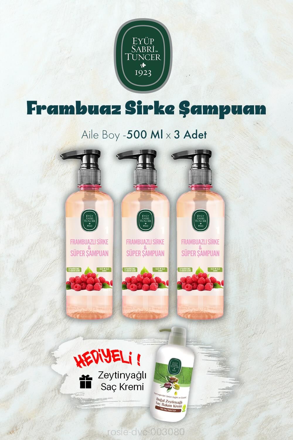 Frambuaz Sirke Şampuan 500 ML X 3 ve Saç Kremi Hediyeli