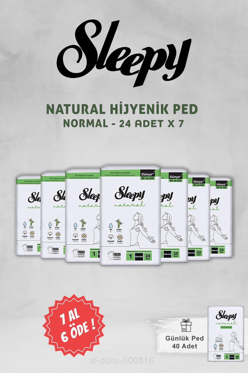 7 AL 6 ÖDE Sleepy Natural Ultra Normal Hijyenik Ped 24 Adet ve 40'lı Günlük Ped