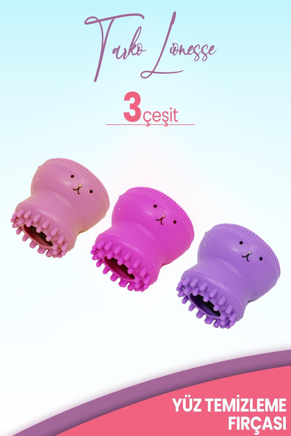 Tarko Lionesse Ahtapot Yüz Temizleme Fırçası Mor, Açık Pembe ve Koyu Pembe
