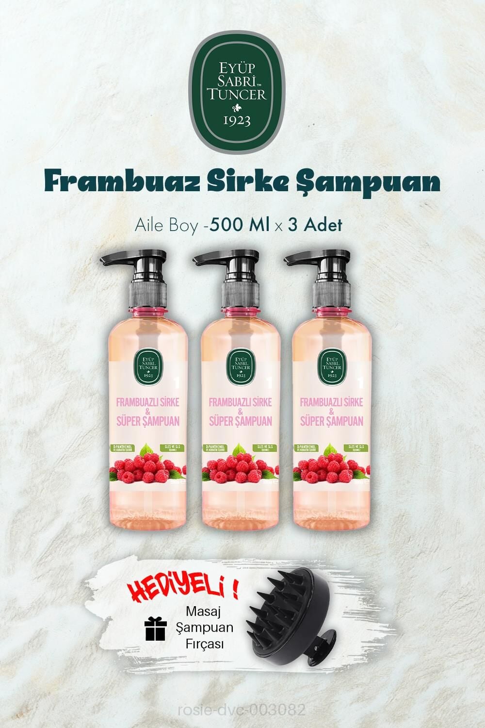 3 Adet Frambuaz Sirke Şampuan 500 ML ve Şampuan Fırçası Hediyeli
