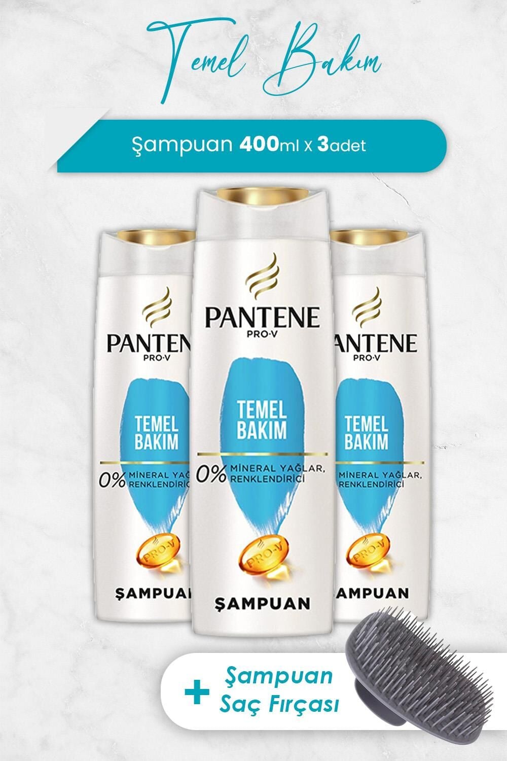 Pantene Pro-V Klasik Bakım Şampuanı 400 ML x 3 Adet ve Şampuan Fırçası