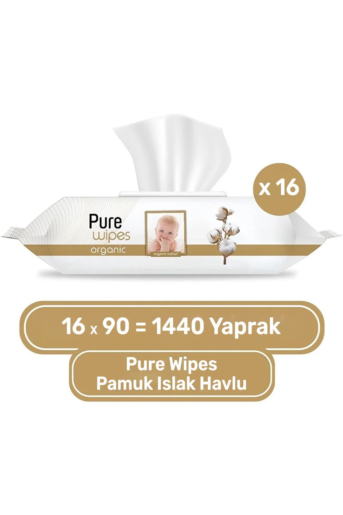 Pure Baby Organik Pamuklu Islak Havlu 16×90 (1440 Yaprak)