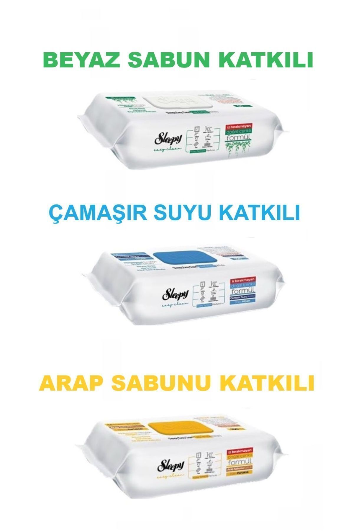 Sleepy Easy Clean Beyaz Sabun Katkılı+Çamaşır Suyu Katkılı+Arap Sabunu Katkılı 3X100 (300 Yaprak)