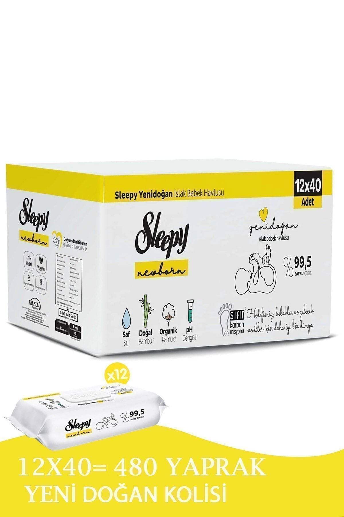 Sleepy Yenidoğan Newborn Islak Mendil 12x40lı (480 YAPRAK)